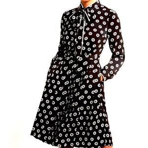 ModCloth Retro Style Polka Dot Print Long Sleeved Tie-Neck Shirt Dress NWOT
